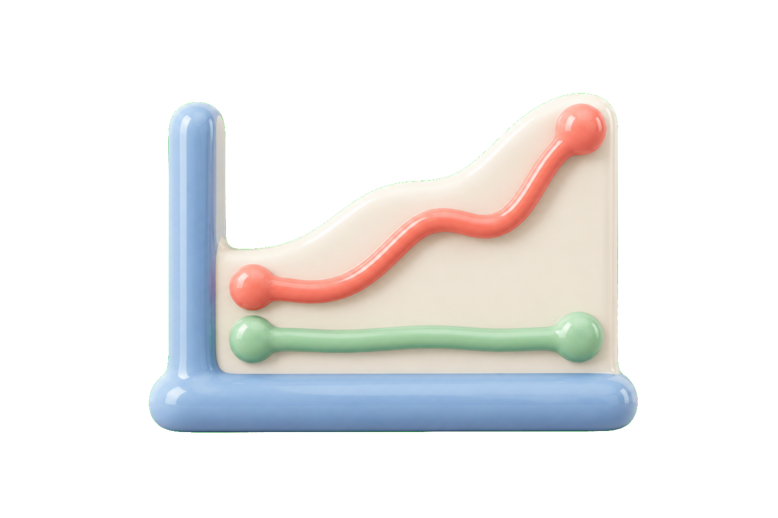 Minimal diagram comparing subscription cost curve versus one-time ownership over four years