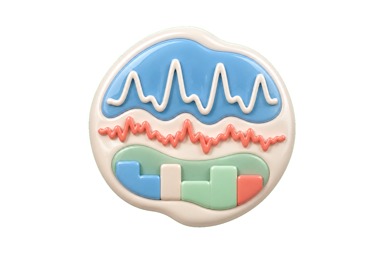 Flat technical diagram comparing optical heart rate signal, motion artifact line, and sleep stage blocks on a neutral background